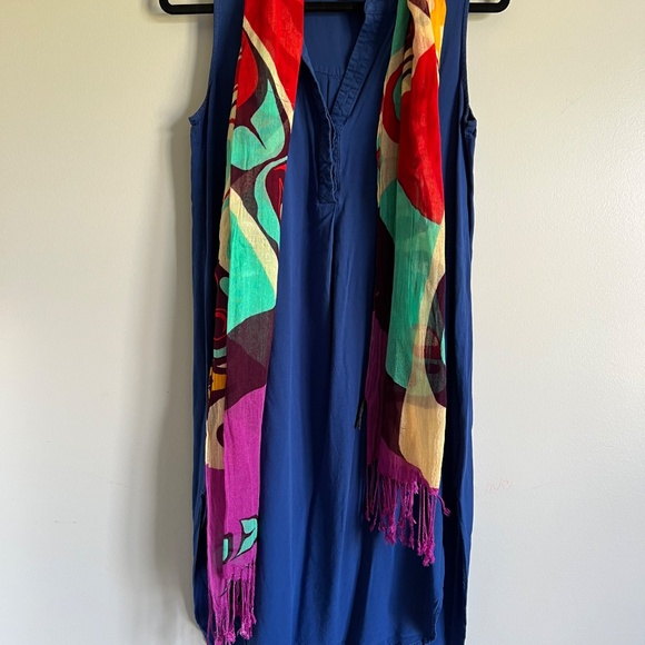 Sleeveless “Violet B” Blue Tunic Top with high low details. - Picture 6 of 12